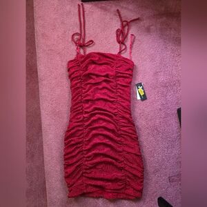 Elegant Red Ruched Dress - LG